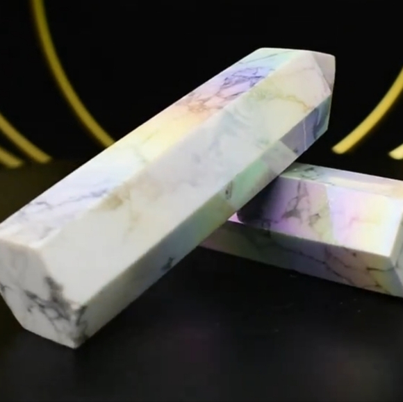 Natural Aura Howlite Crystal Point Electroplating Wand Stone Energy - Picture 2 of 10